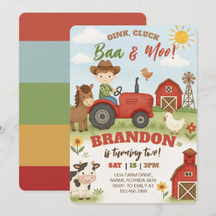 Invitation Anniversaire d'animaux de ferme modifiables