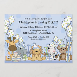 Invitation Anniversaire d'animaux de safari de garçons