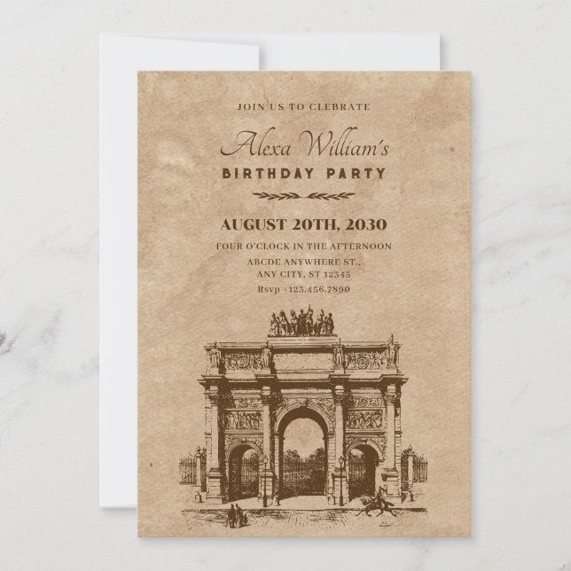 Invitation anniversaire d'architecture historique vintage (Devant)