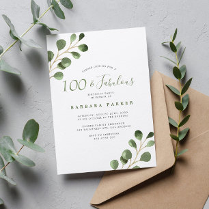 Invitation anniversaire de 100 ans eucalyptus fête simple élé