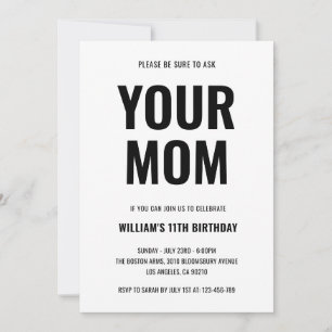 Invitation Anniversaire de 11 ans pour ado avec blague drôle