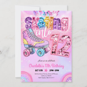 Invitation Anniversaire de 12 ans Neon Disco Roller Skating