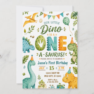 Invitation Anniversaire de 1 an de dinosaure à l'aquarelle
