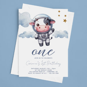 Invitation Anniversaire de 1 an de l'Astronaute Vache Bébé