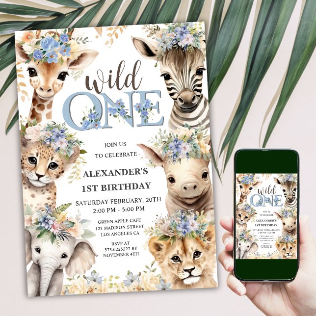 Invitation Anniversaire de 1 an Garçon Safari Animaux de la J (Créateur téléchargé)