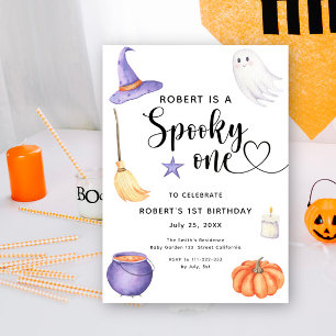 Invitation Anniversaire de 1 an Halloween Watercolor Spooky O
