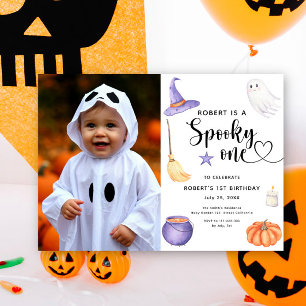 Invitation Anniversaire de 1 an Watercolor Spooky One Hallowe
