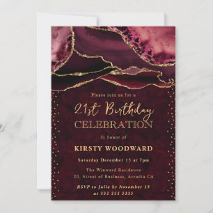 Invitation Anniversaire de 21 ans Agate Pailletée Rouge et Or