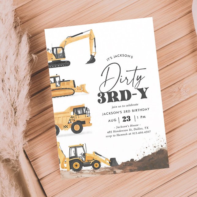 Invitation Anniversaire de 3 ans avec véhicule de constructio (Créateur téléchargé)