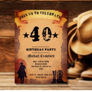 Invitation anniversaire de 50 ans cowboy vieux papier cheval 