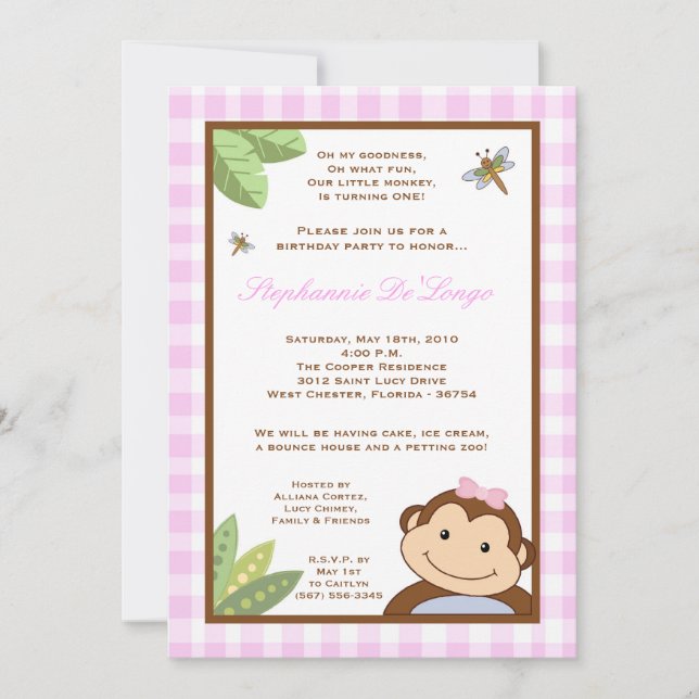 Invitation Anniversaire de 5x7 Girl Pin Papgayo Mo (Devant)