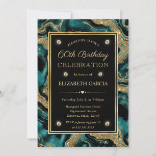 Invitation Anniversaire de 60 ans élégant sarcelle et or pail
