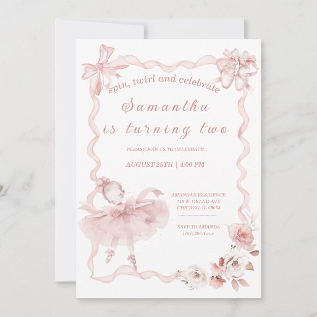 Invitation Anniversaire de Ballerina rose modifiab (Devant)