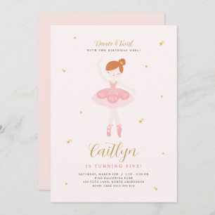 Invitation Anniversaire de Ballerina Rose & Or