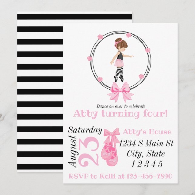 Invitation Anniversaire de ballerine (Devant / Derrière)