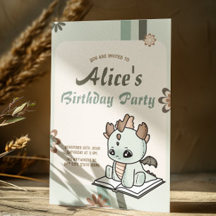 Invitation Anniversaire de bébé dragon pastel vert jaune rétr