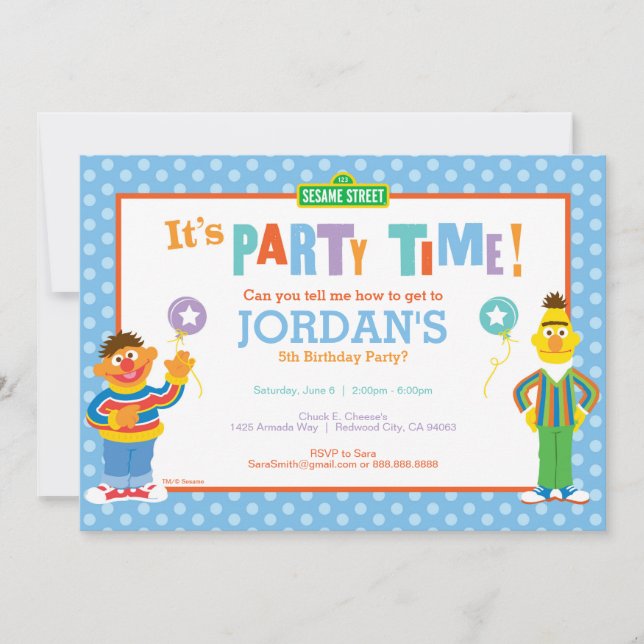 Invitation Anniversaire de Bert et Ernie (Devant)