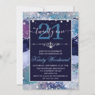 Invitation Anniversaire de Bleu & Argent Holo Paillettes d'Ag