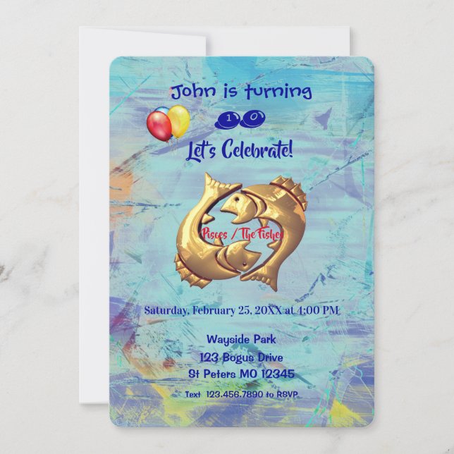 Invitation Anniversaire de Blue Pisces (19 février - 20 mars) (Devant)