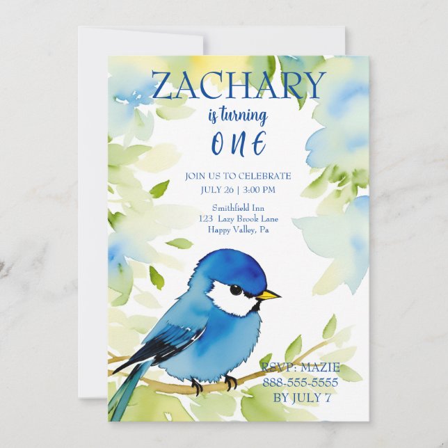 Invitation Anniversaire de Bluebird Watercolor (Devant)