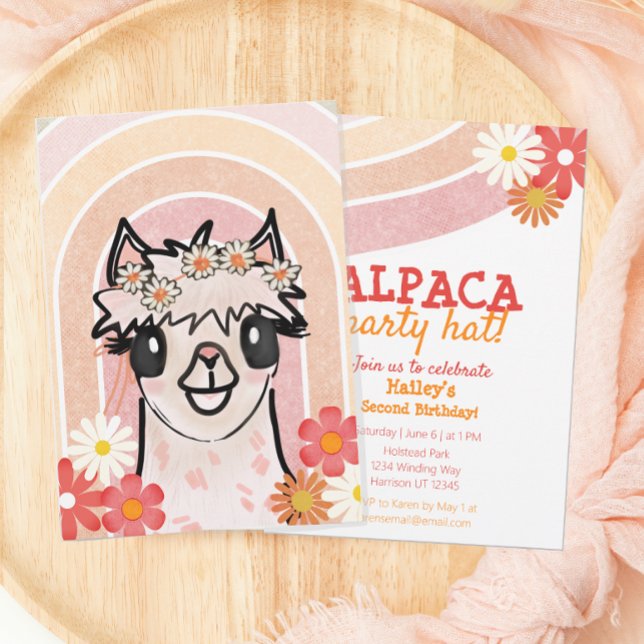 Invitation Anniversaire de Boho Rainbow Alpaca (Créateur téléchargé)