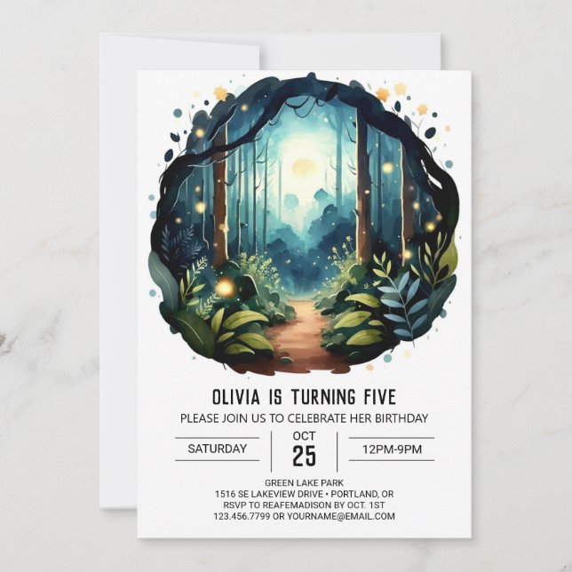 Invitation Anniversaire de bois enchanté de l'arbre personnal (Devant)