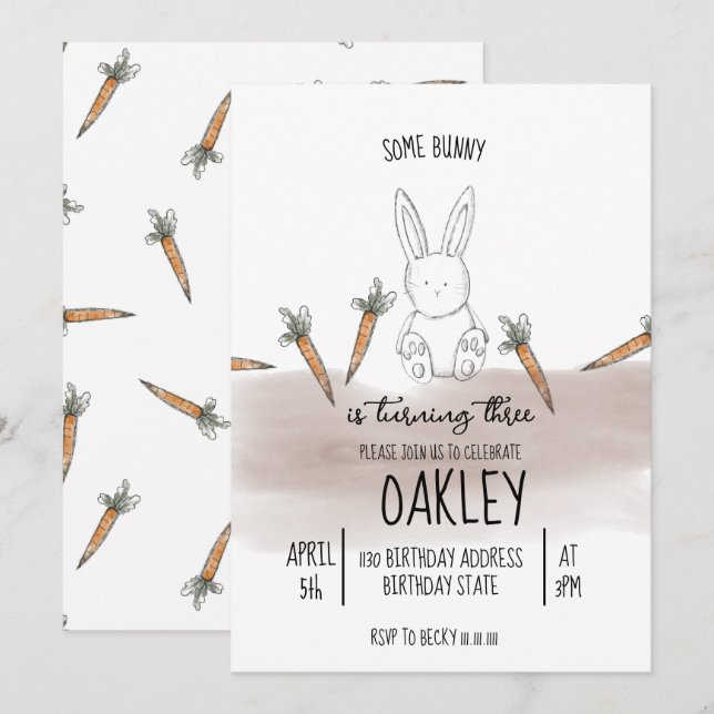 Invitation Anniversaire de Bunny Boy (Devant / Derrière)