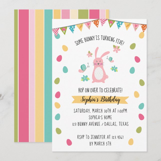 Invitation Anniversaire de Bunny mignon (Devant / Derrière)