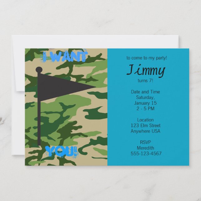 Invitation Anniversaire de Camo d'armée (Devant)