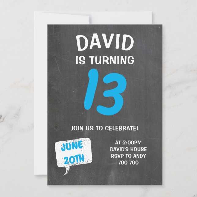 Invitation Anniversaire de Chalkboard Boy (Devant)
