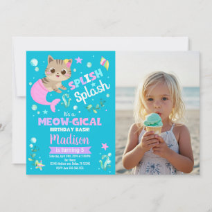 Invitation Anniversaire de chat sirène, Photo de fête de kitt
