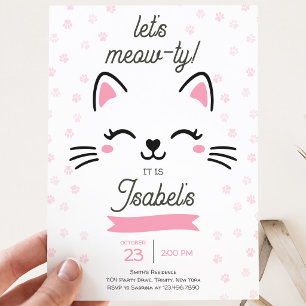 Invitation Anniversaire de chaton rose