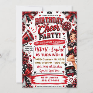 Invitation Anniversaire de Cheerleader Rouge