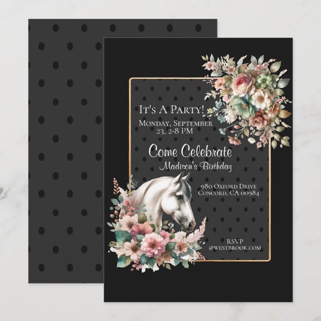 Invitation Anniversaire de Cheval Élégant  (Devant / Derrière)