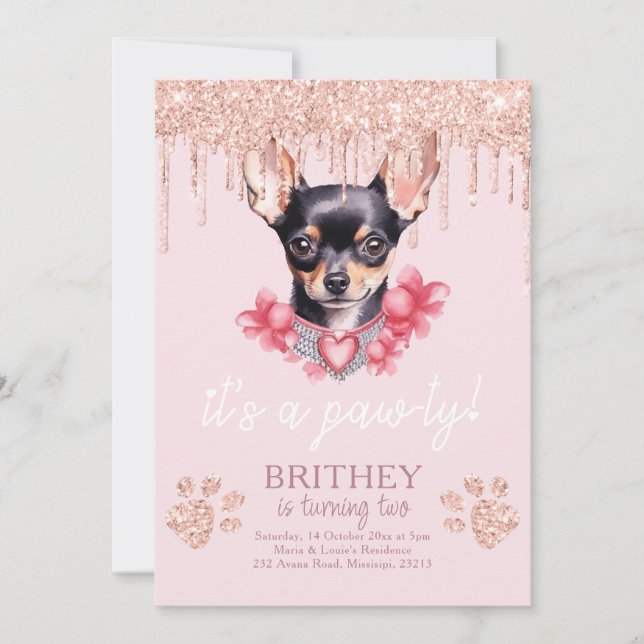 Invitation Anniversaire de Chien élégant avec Parties scintil (Devant)