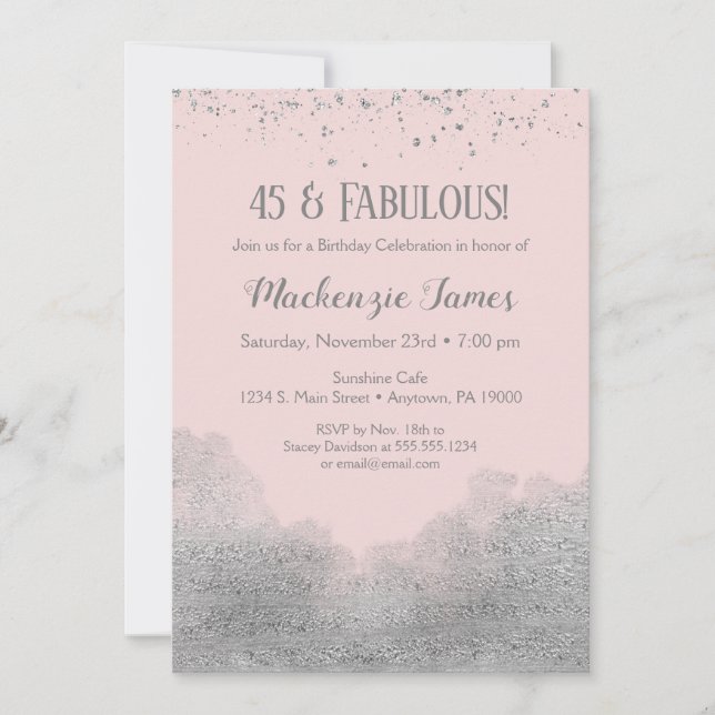 Invitation Anniversaire de Confetti en argent rose (Devant)