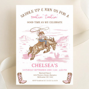 Invitation Anniversaire de Cowgirl de Rodéo Rose Vintage