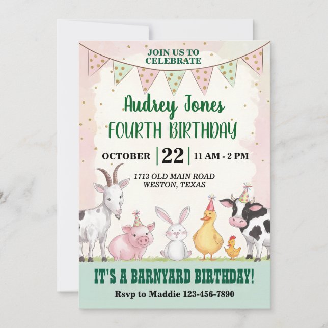 Invitation Anniversaire de Cute Barnyard (Devant)