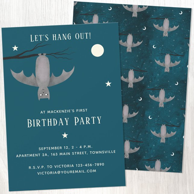 Invitation Anniversaire de Cute Bat (Fun cute vampire bat birthday party invitation)