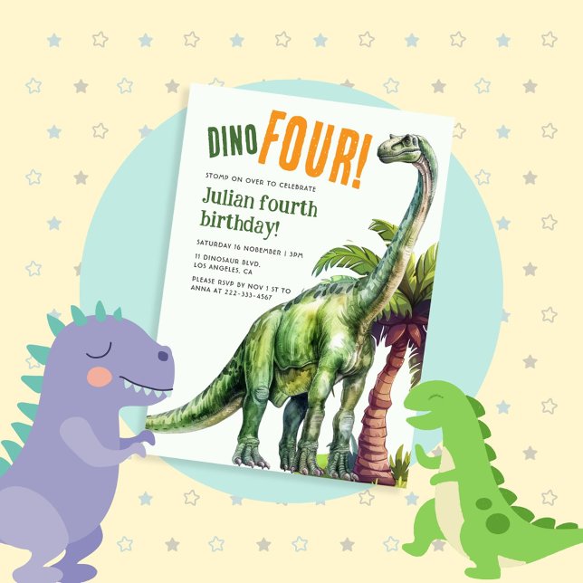 Invitation Anniversaire de Dino Four Dinosaur (Créateur téléchargé)