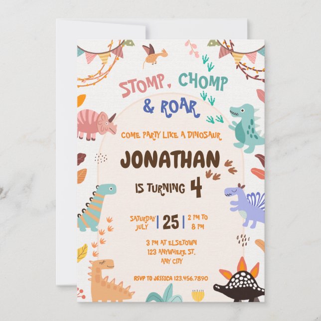 Invitation Anniversaire de Dinosaur (Devant)