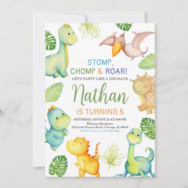 Invitation Anniversaire de Dinosaur (Devant)