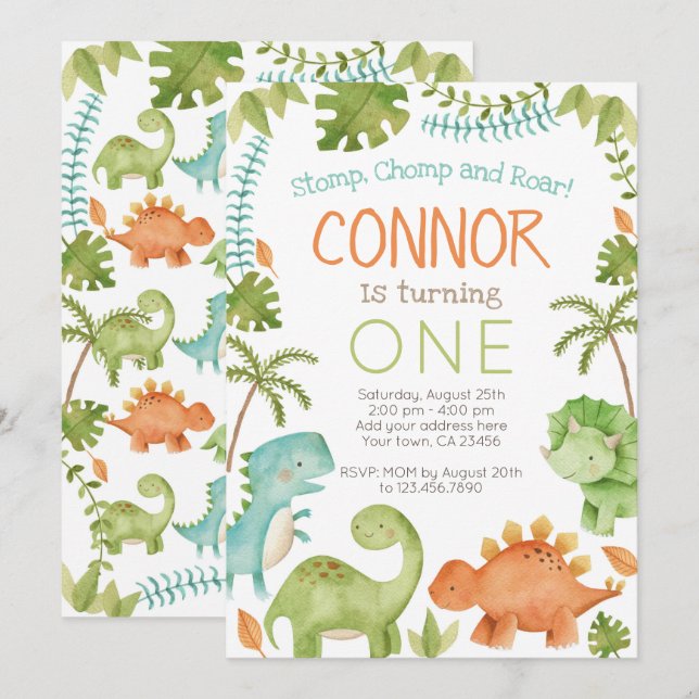 Invitation Anniversaire de Dinosaur (Devant / Derrière)