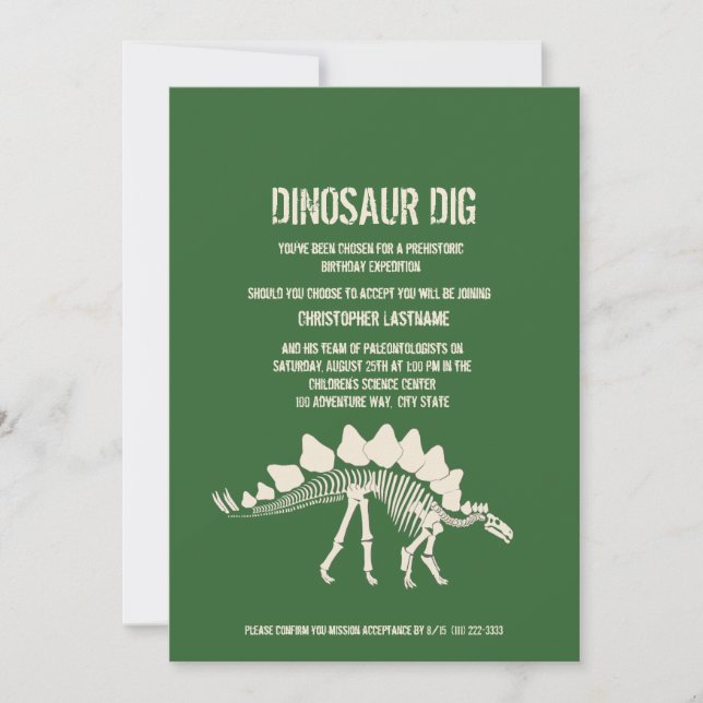 Invitation Anniversaire de Dinosaur (Devant)