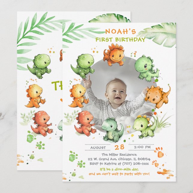 Invitation Anniversaire De Dinosaur Avec Option Photo (Devant / Derrière)