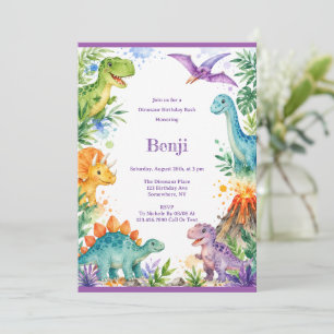 Invitation Anniversaire de dinosaure coloré