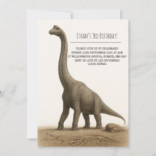 Invitation Anniversaire de dinosaure sauropode réaliste avec