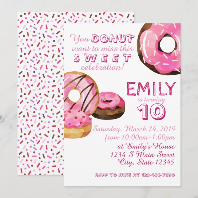 Invitation Anniversaire de Donut (Devant / Derrière)