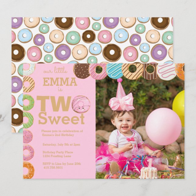 Invitation Anniversaire de Donut | Deux douces (Devant / Derrière)