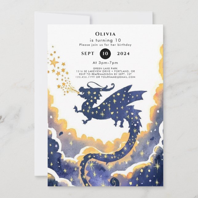 Invitation Anniversaire de dragon simple enchanté (Devant)